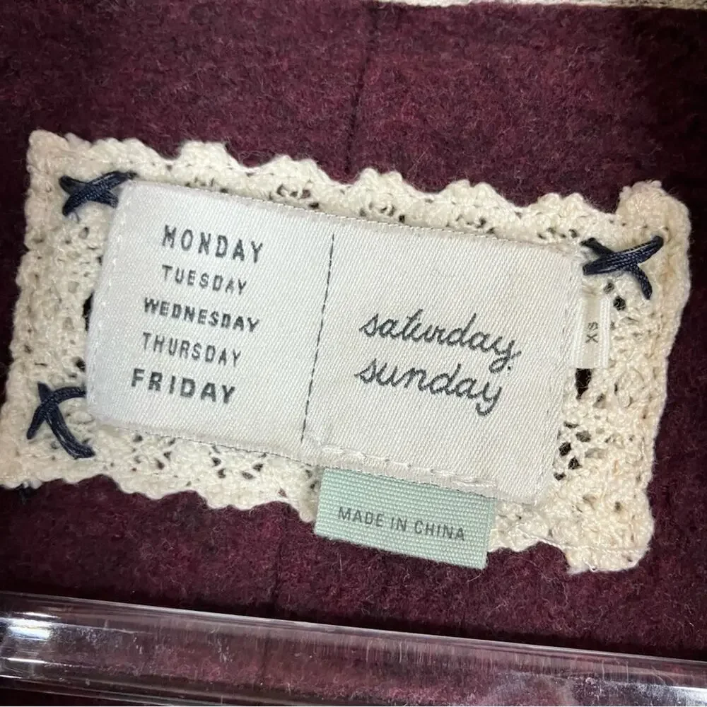 Saturday Sunday | Maroon Open Front Knit Fleece Cardigan Sweater Cotton Blend XS